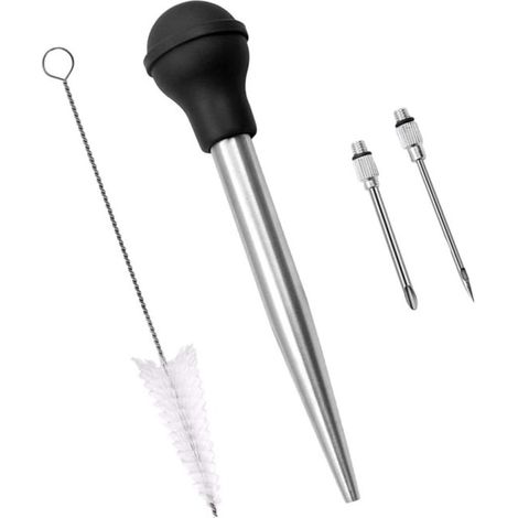 Truthahn Spritze Edelstahl mit Silikon Saugball Marinadeninjektor und pipette zum Kochen, Backen und Injizieren von Marinaden 5,5 x 27 cm Schwarz (1/5)