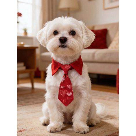 Cravate pour chien mignonne et tendance, collier pour animal de compagnie pour la Saint-Valentin, nœud papillon pour chat style britannique à motif cœur, accessoire de bavoir pour animal Rouge XXL (1/5)