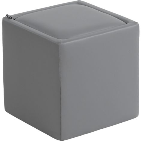Pouf de rangement avec couvercle — Repose-pieds carré / Cube d'assise, Similicuir, Gris