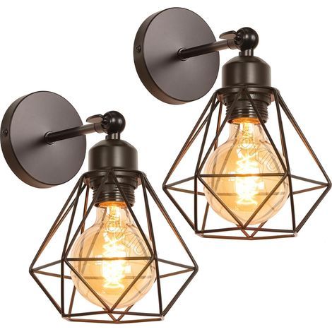 Set of 2 Wall Sconces, Metal, 180° Adjustable Angle, E27 Socket, Indoor Living Room Kitchen (1/5)