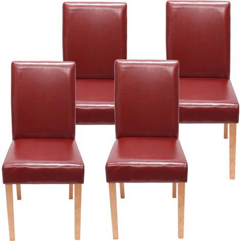 Lot de 4 chaises de séjour Littau, simili-cuir, rouge, pieds clairs