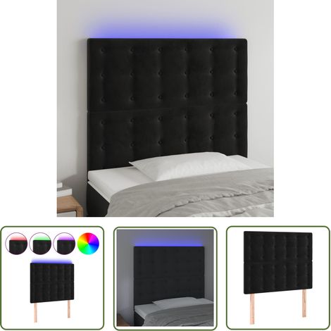 The Living Store Tête de lit à LED Noir 100x5x118/128 cm Velours - Tête De Lit Led - Tête De Lit Velours - Tête De Lit Moderne - Éclairage Led - Support Lombaire (1/5)