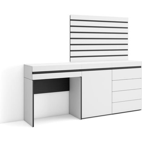 Skraut Home – Coiffeuse moderne avec tiroir – Table maquillage 177x145x35 cm – Panneaux muraux en bois – Rangement élégant blanc (1/5)