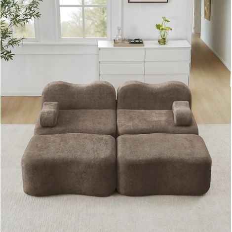 sofá modular 2 plazas con 2 otomanas terciopelo OKMYHOME (1/5)