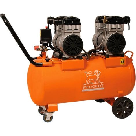 Compresseur à piston 2x1,2 KW -80 Litres -24,2 m3/h - 230V -Silencieux 65Db - PEUGEOT PROFESSIONNELS - PCAP80SH24