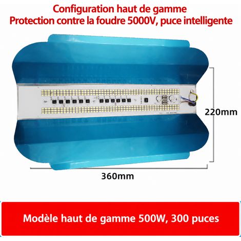 Projecteur LED Chantier 500W 300 LED Lumière Jaune Étanche IP65 220V Bleu 500w300 réf 1288 36 × 22 × 5 cm 550 g – Livraison gratuite