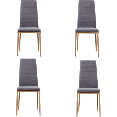 Pack 4 Sillas Comedor Cocina Salón Estilo Moderno Tela Color Gris Patas Metal Efecto Madera 98x42x48 cm