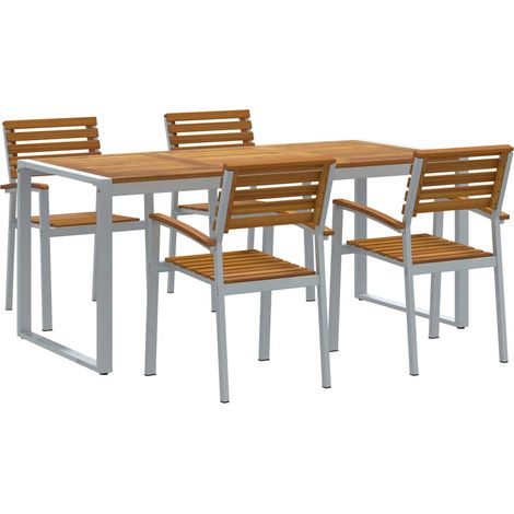 Maison Exclusive - Garten Essgruppe 5 pcs Grau Massivholz Akazie
