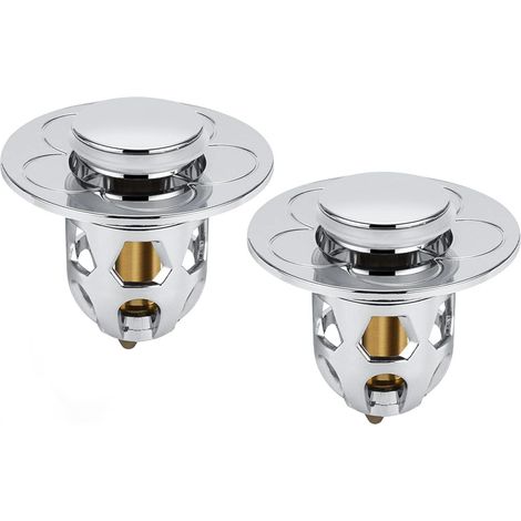Bouchon de vidange universel pour évier de salle de bain, 2 pièces, argenté (convient aux trous de vidange de 34 à 40 mm) (1/5)