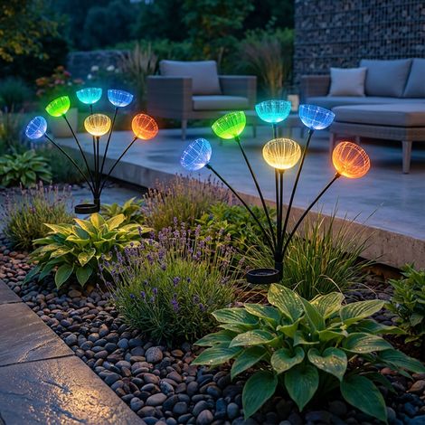 2x Solarleuchte Garten Stecklampe Außenbereich Farbwechsel Edelstahl H 70 cm (1/4)
