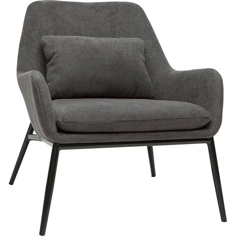 Poltrona design tessuto effetto velluto grigio scuro e metallo nero MAXINE