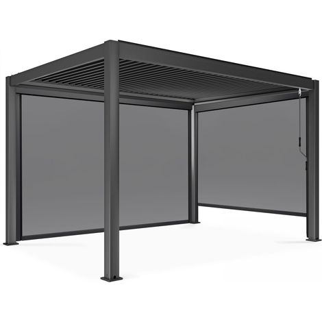 Oviala – Pergola bioclimatique 3x4m autoportée – Toit à lames orientables en aluminium – Stores verticaux inclus – Évacuation des eaux pluviales