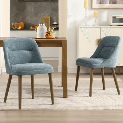 Wahson Modern Dining Chairs 2PCS Chenille Kitchen Chairs with Backrest and Wood Legs for Dining Room Bedroom Living Room, Blue