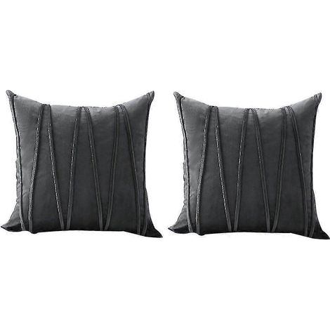 2er-Set dekorative, gestreifte Samt-Kissenbezüge, weiche, einfarbige Kissenbezüge, quadratische Kissenhüllen für Bett, Sofa, Couch, Auto, Wohnzimmer, 45 x 45 cm-Dark gray (1/3)