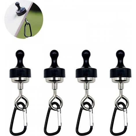 4 pièces Crochets magnétiques pour auvent, clip magnétique avec mousqueton ,mousqueton pivotant adapté aux tentes,noir (1/5)