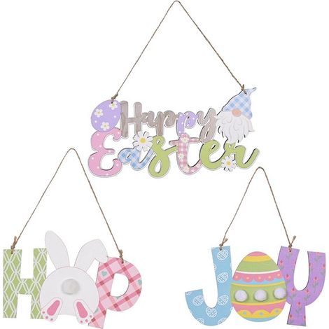 6 appendiabiti pasquali in legno – Coniglietto pasquale, Cartello "Buona Pasqua" per la porta (1/5)