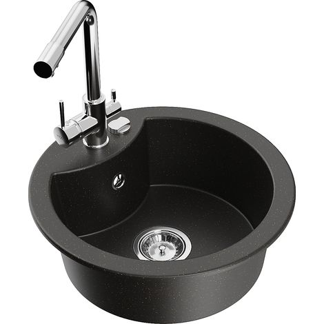 Mexen Diego Granitspüle 1-Becken mit Küchenarmatur Duero, schwarz/goldenes Metallic - 6512-75-671600-00 (1/5)