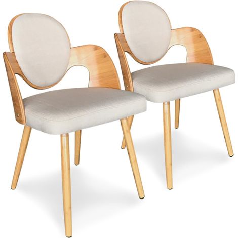 Lot de 2 chaises scandinaves Galway Bois Naturel et Tissu Beige (1/2)