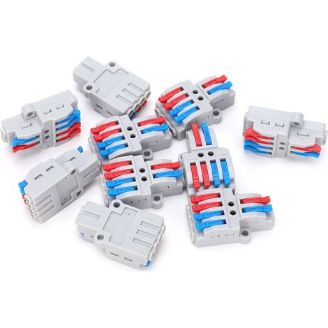 Lot de 10 connecteurs pour conducteurs de fils 2 entrées/4 sorties avec trou fixe, répartiteur 4 mm, bornier rapide 600 V (1/5)
