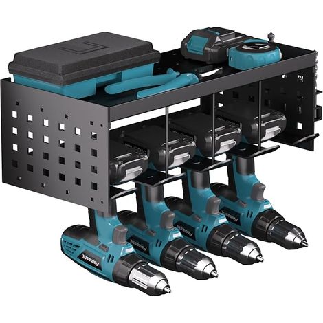 tool storage wall mount hammer drill 4 slots electric drill storage shelf screwdriver tool organizer (1/4)