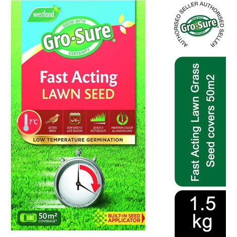 Gro-sure Fast Acting Lawn Grass Seed covers 50m2, 1.5Kg Box (1/5)