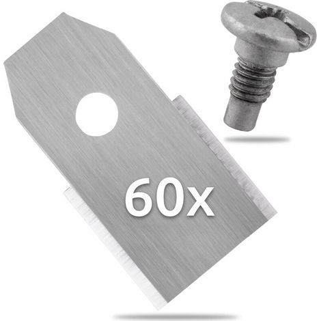 60x Lames de Rechange en Acier Inoxydable Compatible avec Husqvarna Gardena McCulloch Rob Flymo Yardforce Matrix Grizzly Brast - Comprend des vis (1/5)