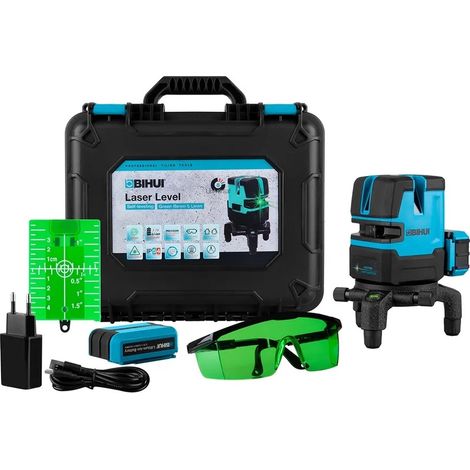Niveau laser 5 lignes faisceaux verts – Batterie lithium-ion 5200 mAh amovible – Indice IP54 – Classe 2 pour précision professionnelle (1/5)