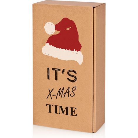 25 x Präsentkarton für 2 Flaschen 360x180x90 mm Kraftpapier Weihnachten Natur Rot Weiß