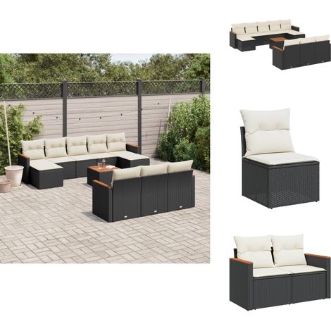 11-tlg. Garten-Sofagarnitur mit Kissen Schwarz Poly Rattan - Gartenmöbel Set - Outdoor Lounge - Rattan Gartenset - Gartenstuhl - Esstisch (1/5)