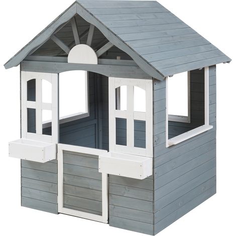 Casita de juegos exterior de 138 x 120 x 102 cm madera de abeto gris y blanco 030009087 (1/5)