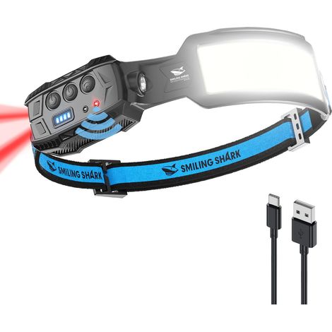 Lampada frontale ricaricabile, lampada frontale a LED 7 luci bianche super luminose con luce posteriore rossa Lampada frontale per campeggio, riparazione di biciclette, lampada frontale a LED, ricaric (1/5)
