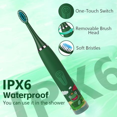 Brosse à dents électrique - avec 6 têtes de brosse interchangeables, minuterie, 4 modes (Verte)-AquaForge