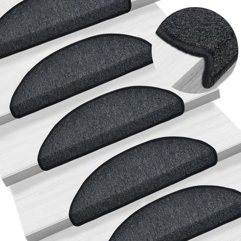 15 pcs Tapis d'escalier, Tapis de marches, Marchettes D'escalier Auto-adhésif sécurité Anthracite 56x17x3 cm MKS10341 (1/5)