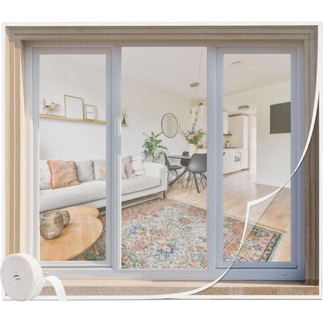 Moustiquaire Fenêtre,90x110cm Moustiquaire Fenêtre Anti-Mosquito Auto-adhésif Rideau,Sans Perçage Facile À Installer Blanc