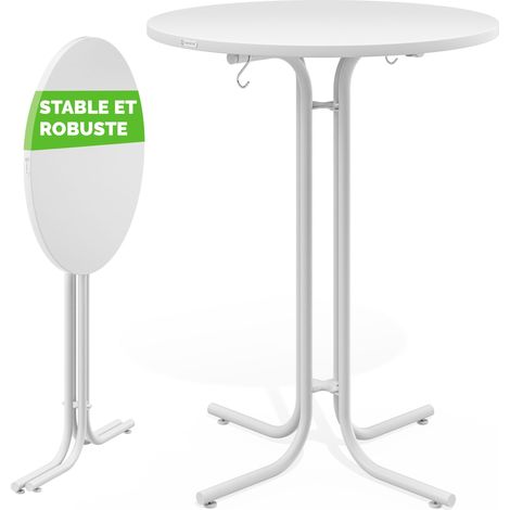 Casaria – Table de bar ronde pliable 110 cm – Plateau MDF 70/80 cm – Pieds réglables – Charge max. 100 kg – Résistante aux intempéries et UV