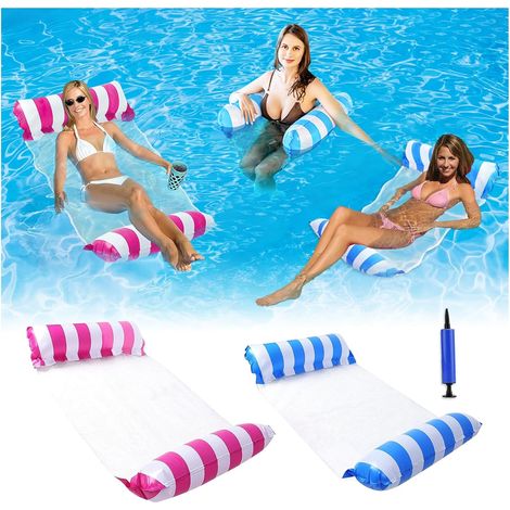Hamaca inflable de 2 unidades para piscina, hamaca inflable 4 en 1, cama flotante versátil, silla flotante para piscina, lago, playa, piscina.