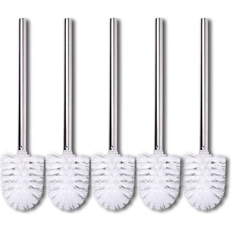Brosses de rechange, lot de 5, brosses de toilette, poils blancs, manche en acier inoxydable, brosse de toilette polie-AquaForge (1/5)