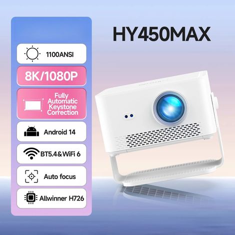 Projecteur portable d'extérieur HY450MAX 1100 ANSI 1080P avec autofocus, prise en charge 8K, Android 14, WiFi 6, mini-projecteur Beam (1/5)