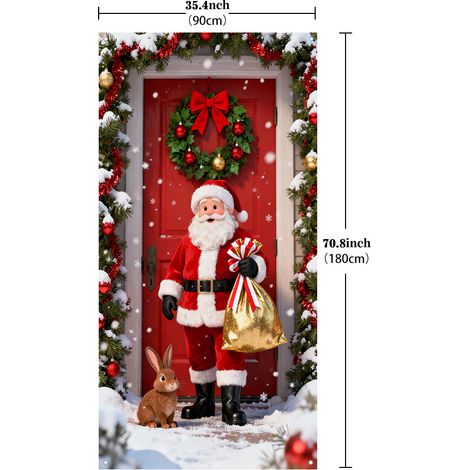Décorations de Noël 2025 : accessoires, toile de fond, décoration de cour extérieure, rideau/suspension de porte - 90 x 180 cm - Lot de 12
