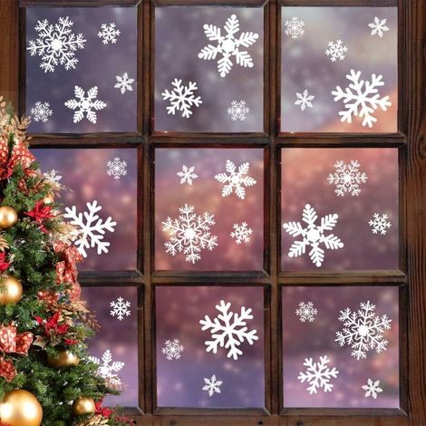 Lot de 135 autocollants de Noël pour fenêtre, flocons de neige, statiques, pour décorations de Noël, décorations de fenêtres, fournitures de fête de Noël, décoration de fête de Thanksgiving