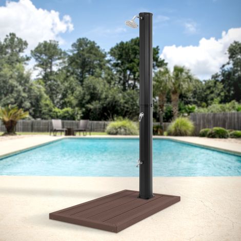 ML-Design Solardusche 35L 217cm eckig Schwarz mit Bodenplatte Braun, Solar Gartendusche mit Fußdusche und Regenduschkopf, warmes Wasser 60°C, Außendusche Pooldusche mit Gartenschlauch-Anschluss (1/5)