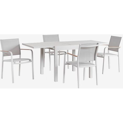 SKLUM Set aus rechteckigem Tisch 90-180x90 cm ausziehbar aus Starmi-Aluminium und 4 stapelbaren Archer-Aluminium-Gartenstühlen Gardenia Weiß (1/5)