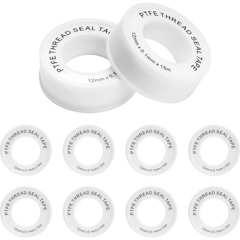 10 Rouleaux Ruban Plomberie, Ruban Etancheite Plomberie, 12 mm x 15 m Ruban PTFE pour robinets, eau, étanchéité des filetages, tuyaux, pommes de douche et systèmes de chauffage (1/5)
