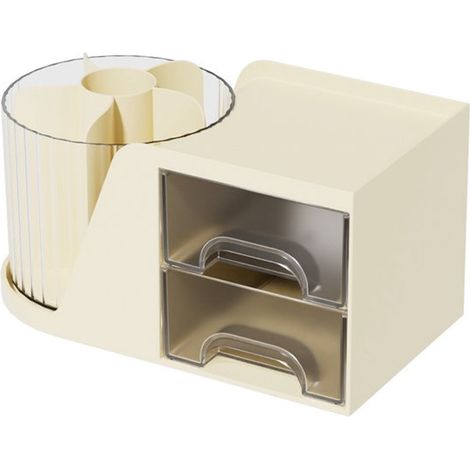 Scatola portaoggetti, contenitore, scatola portaoggetti da scrivania girevole a 360° con scomparti, cassetti e portapenne, scatola portaoggetti per il trucco (1/5)
