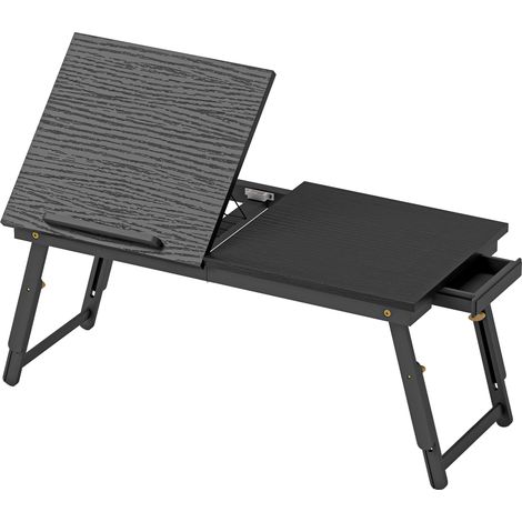 Table de lit pliable en bambou réglable, plateau inclinable pour ordinateur portable, 83,5x33x34cm noir (1/5)