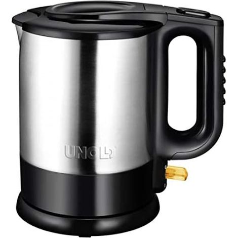 Unold 18015 Hervidor de agua – Acero inoxidable Kettle, Negro, 1,5 L, enchufe UE, 2200 W, quemador de flash, base de acero inoxidable giratoria 360°, protección contra ebullición en seco, apagado