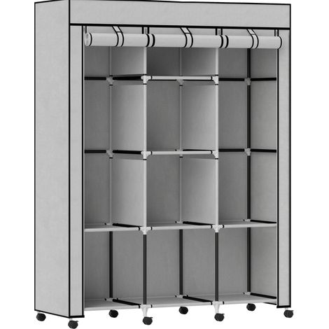 Armoire En Tissu Gris Clair 125 X 43 X 162,5 Cm — 2 Tringles, 8 Étagères, Porte Zippée (1/5)
