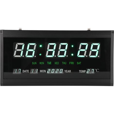 Horloge murale numérique perpétuelle à LED, calendrier suspendu, pour salon ou bureau, prise UE 110-220 V, cadre noir, chiffres verts (1/5)