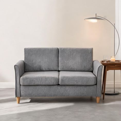 Loveseat en lin gris clair bois de caoutchouc massif 141 cm (1/5)
