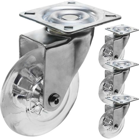 PrimeMatik - Roulettes pivotantes roue industrielle en polyuréthane et PVC transparent sans frein 75 mm 4-pack (1/7)